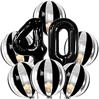 KatchOn, Giant Black 40 Balloon Numbers - 40 Inch | 22 Inch Black and Silver Balloons - Pack of 6, Black and Silver Party Decorations | Black 40th Birthday Banner | Black and White Party Decorations