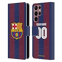 Head Case Designs Officially Licensed Custom Customized Personalized FC Barcelona Home 2023/24 Kit Leather Book Wallet Case Cover Compatible with Samsung Galaxy S22 Ultra 5G