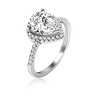 925 Sterling Silver Teardrop Shaped AAA Cubic Zirconia CZ Halo Promise Engagement Ring for Her (Blue, White) JZ116