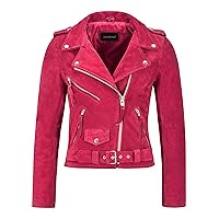 Ladies BRANDO Leather Jacket Fuchsia Pink Suede Fitted Biker Motorcycle Style New