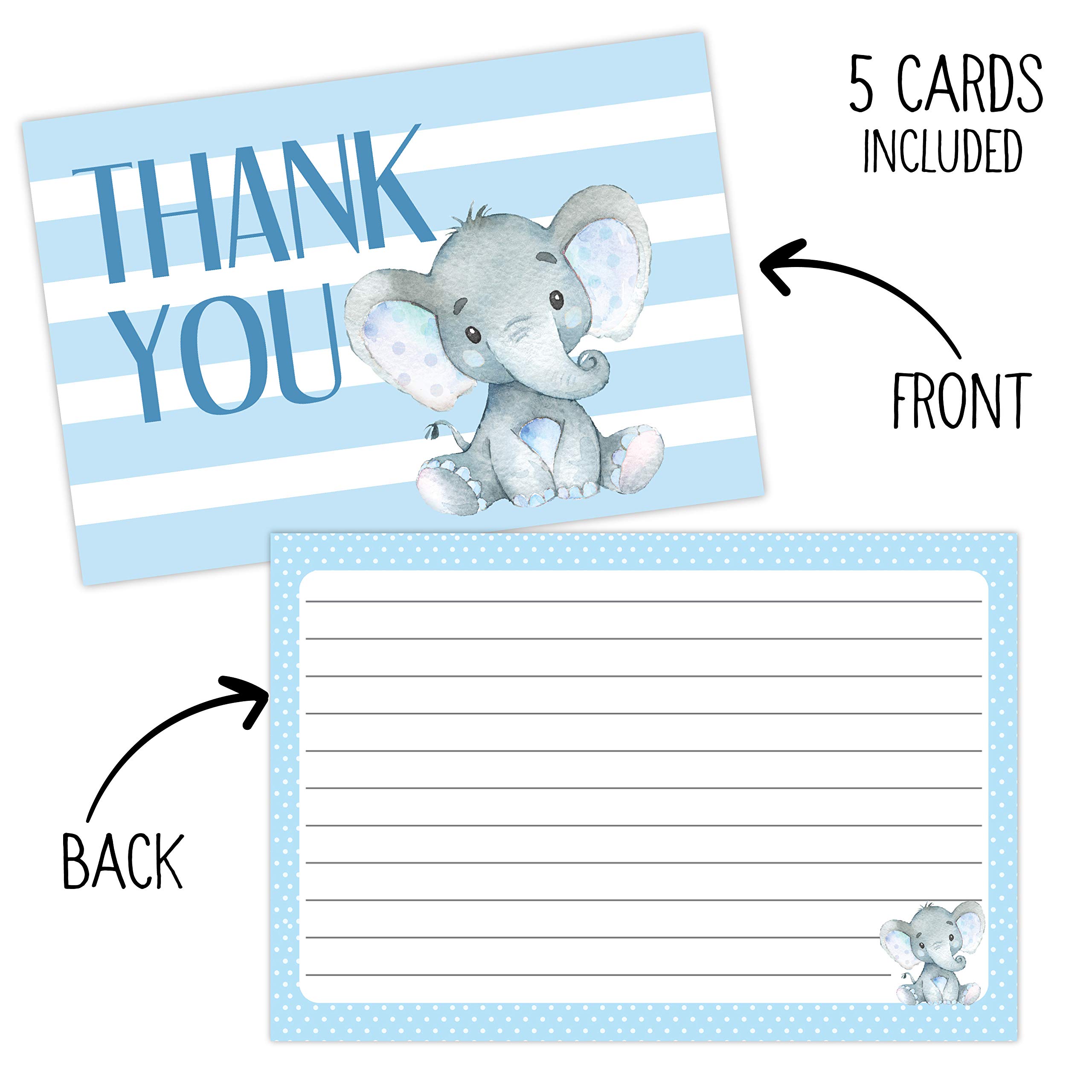 Your Main Event Prints 50 Elephant Baby Shower Thank You Cards, Boy Baby, Mama Baby Shower Favor and Games, 50 Thank You Cards