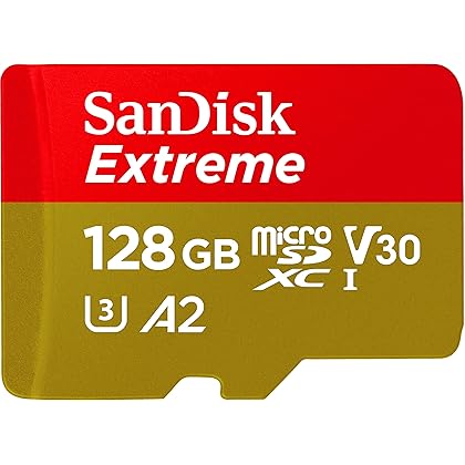 SanDisk 128GB Extreme microSDXC UHS-I Memory Card with Adapter - Up to 160MB/s, C10, U3, V30, 4K, A2, Micro SD - SDSQXA1-128G-GN6MA