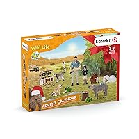 Schleich Wild Life Advent Calendar Surprise Animal Toy Set with Adventure Figurine - Wild Animal Playset with Baby Hippo, Cheetah, Lemur, Elephant, Meerkat, Scientist and More, Gift for Kids Ages 5+