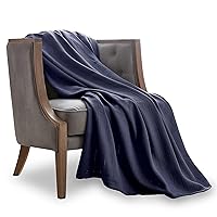 Vellux 100% Cotton Blanket - Soft, Breathable, Cozy & Lightweight Thermal Blanket – All-Season Twin Size Blanket Perfect for Layering Bed, Couch & Sofa - Hotel Quality (66 x 90 Inch, Blue)