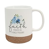 Pavilion Gift Company – Faith Makes Things Possible - 16-ounce Stoneware Mug with Sandy Glazed Bottom, Floral, Large Handle Coffee Cup, Religious God & Jesus Lover Gift, 1 Count, 3.5” x 3.5”