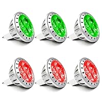 Red Green MR11 GU4 Led Bulbs,Replace 10W 20W 35W Halogen,12V 3W Red Green MR11 for Christmas Holiday Decoration Outdoor Landscape Lighting,30 Deg,6 Pack Mix