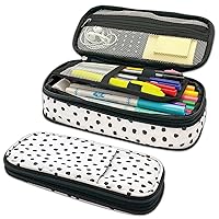 Teacher Created Resources Black Painted Dots on White Pencil Case Multifunctional Large Capacity Bag Pouch Holder Organizer