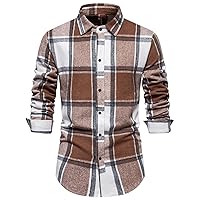 Men's Plaid Shirts Casual Long Sleeve Stretch Dress Shirt Wrinkle-Free Regular Fit Button Down Checked Shirts