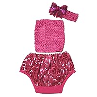 Hot Pink Tube Top with Sequin Cotton Bloomer Pant Baby Clothing Outfit Set 3-12m