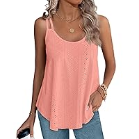 XIEERDUO Womens Tank Tops Spaghetti Strap Camisoles Eyelet Embroidery Scoop Neck Tops