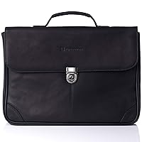 Business Portfolio Genuine Leather Briefcase Flap-Over Locking Case