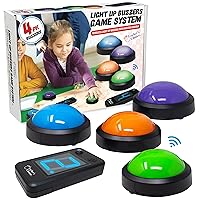 Teacher's Choice 4 Player Wireless Light Up Game Buzzer System | Displays The Winning Player | Loud, Unique Sounds, Great for Trivia Games, Family Feud, Jeopardy, Competition, Spelling Bees