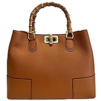 Woman Bag in Genuine Leather with handle in real bamboo/Elegant and Minimal/Luxury Bag