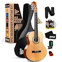 Pyle Beginner Acoustic Guitar Kit, 1/4 Junior Size All Wood Instrument for Kids, Adults, 30