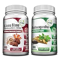 Natural Energy Booster, Stress Relief and Mood Enhancement Bundle: Mushroom Complex Plus Ashwagandha with Black Pepper