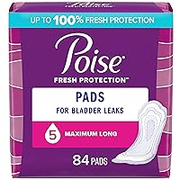 Incontinence Pads & Postpartum Incontinence Pads, 5 Drop Maximum Absorbency, Long Length, 84 Count (2 Packs of 42), Packaging May Vary