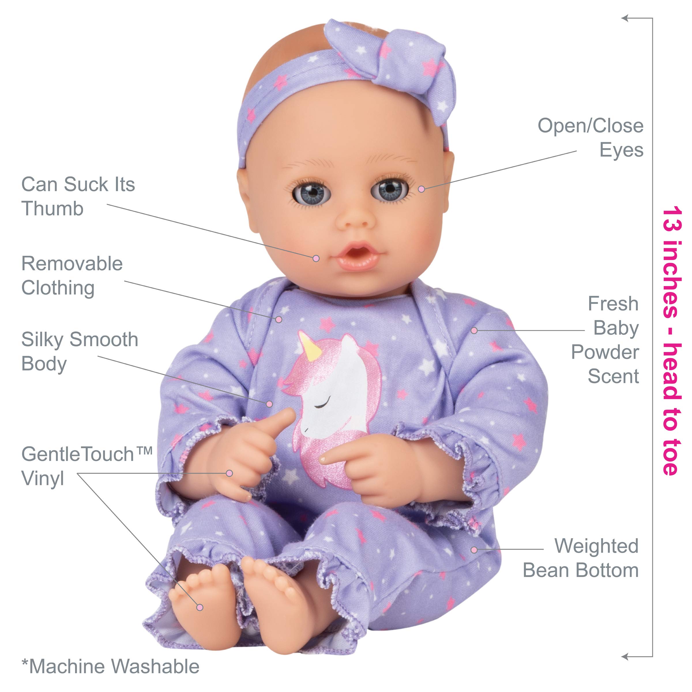 Adora Playtime Baby Doll Unicorn Glitter, 13 inch Soft Doll, Open/Close Eyes, Best Baby Girl Gift for Age 1+
