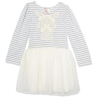 Girls' Stripe Dress with Crochet Lace Detail at Chest