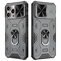 VEGO for iPhone 15 Pro Case with Stand, 15 Pro Phone Case with Slide Camera Cover, Built-in 360° Rotate Ring Kickstand Magnetic Shockproof Phone Cover Case for iPhone 15 Pro 6.1 inches 2023 - Grey