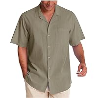 Mens Casual Button Down Shirts Loose Short Sleeve Dressy Shirts Lapel V Neck Tshirt Summer Solid Color Front Pocket Tops