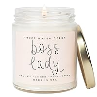 Sweet Water Decor, Boss Lady, Sea Salt, Jasmine, Cream, and Wood Scented Soy Wax Candle for Home | 9oz Clear Jar, 40 Hour Burn Time, Made in the USA