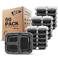 Meal Prep Containers [50 Pack] 3 Compartment Food Storage Containers with Lids, Bento Box, BPA Free, Stackable, Microwave/Dishwasher/Freezer Safe (24 oz)