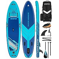 Inflatable Stand Up Paddle Board, Premium OutdoorMaster SUP Board Set with Backpack, Coil Leash, Pump, Paddle, Fins, Kayak Paddle Boards for Adults & Youth