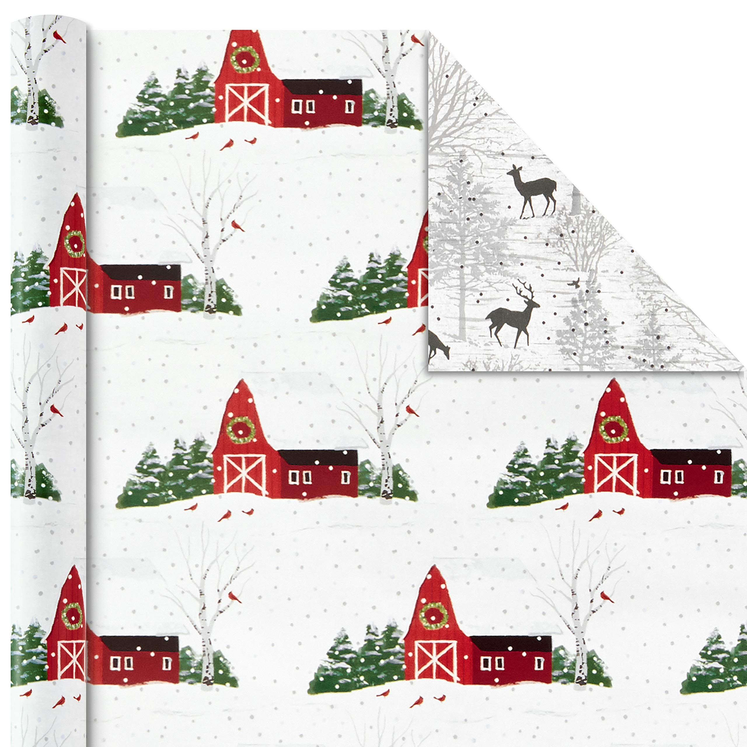 Hallmark 5JXW1034 Reversible Holiday Wrapping Paper Bundle, Winter Scene (Pack of 3, 120 sq. ft. ttl.)