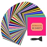 HTVRONT Permanent Vinyl for Cricut Machine-80 Pack Permanent Adhesive Vinyl Sheets, 45 Assorted Colors Permanent Vinyl Bundle for Cricut, Silhouette, Cameo Cutters, Signs, Scrapbooking, Craft