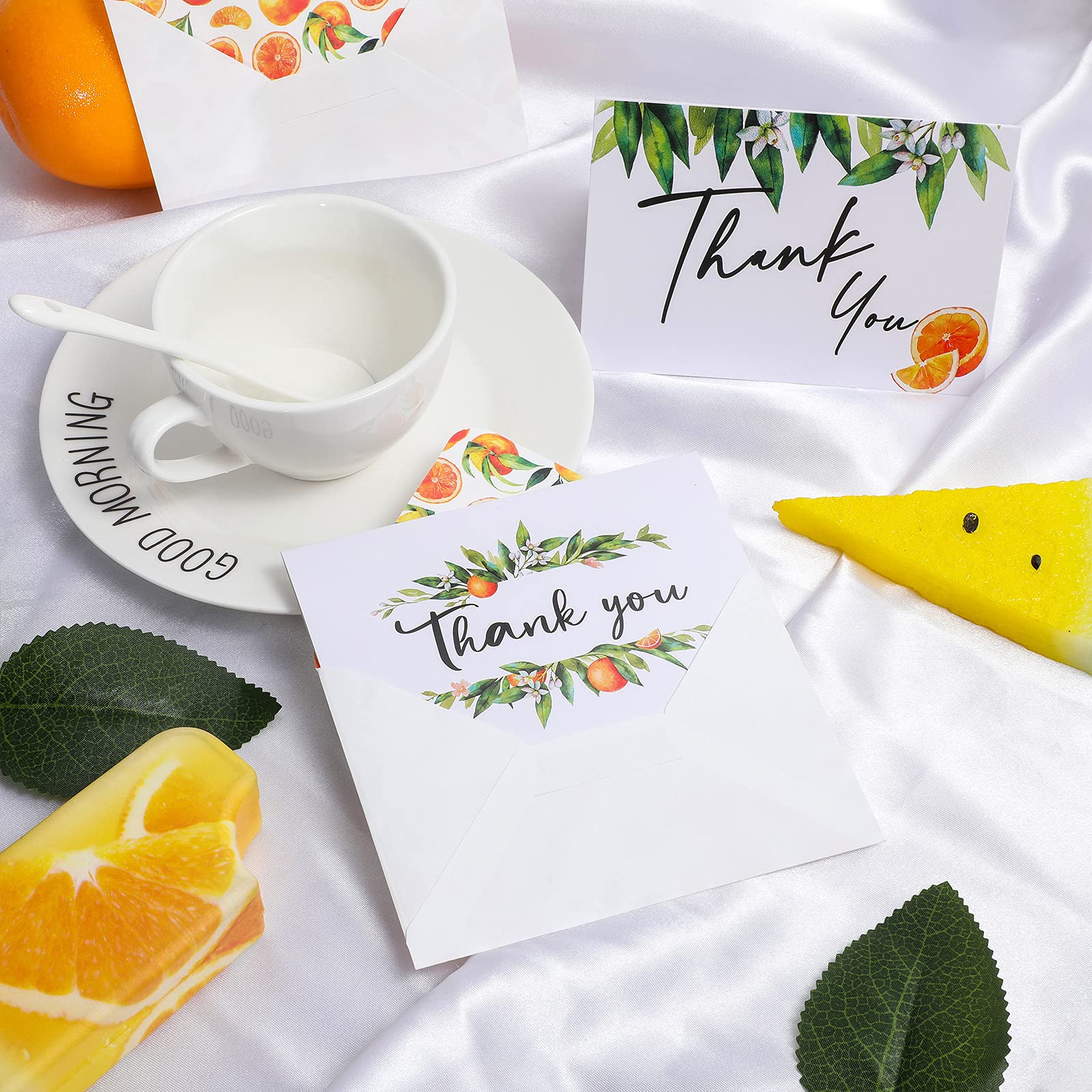 72 Pieces Orange Thank You Cards Includes 36 Pieces Orange Envelopes and 36 Pieces Orange Green Leaves Greeting Cards Watercolor Orange Blank Notes Cards for Birthday Party Baby Shower Thanksgiving