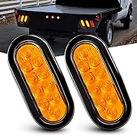 Nilight - TL-08 6 Inch Oval Amber LED Trailer Tail Lights 2PCS 10 LED W/Flush Mount Grommets Plugs IP67 Waterproof Turn Signals Trailer Lights for RV Truck Jeep, 2 Years Warranty
