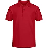 Boys' Big School Uniform Short Sleeve Polo Shirt, Button Closure, Comfortable & Soft Pique Fabric