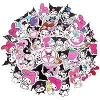 My Melody and Kuromi Stickers,50 Pcs Cute Kawaii Mixed Stickers for Water Bottles,Hello Kitty Kitty Stickers Cinnamoroll Pompompurin Keroppi Pochaco