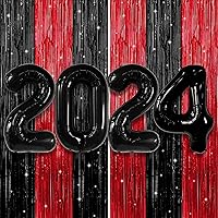 KatchOn, Red and Black Fringe Curtain - Pack of 3 | Black 2024 Balloons | Red and Black Backdrop Curtain for Red and Black Party Decor | Graduation Balloons Class of 2024 for Graduation Party Decor