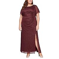 S.L. Fashions Women's Plus Size Formal Long Mother of The Bride Dress with Shoulder Embellishment and Front Slit