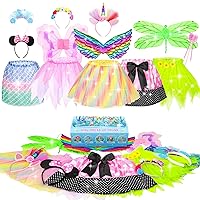 Jeowoqao Little Girl Dress Up Costumes Pretend Play Costumes Princess Role Play 13pc Mermaid Fairy Costume for Toddler Age 3-6 Years