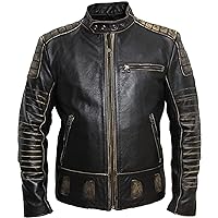 Men's Genuine Black, Vintage, Motorcycle, Rider Classic, Slim Fit Leather Jacket.