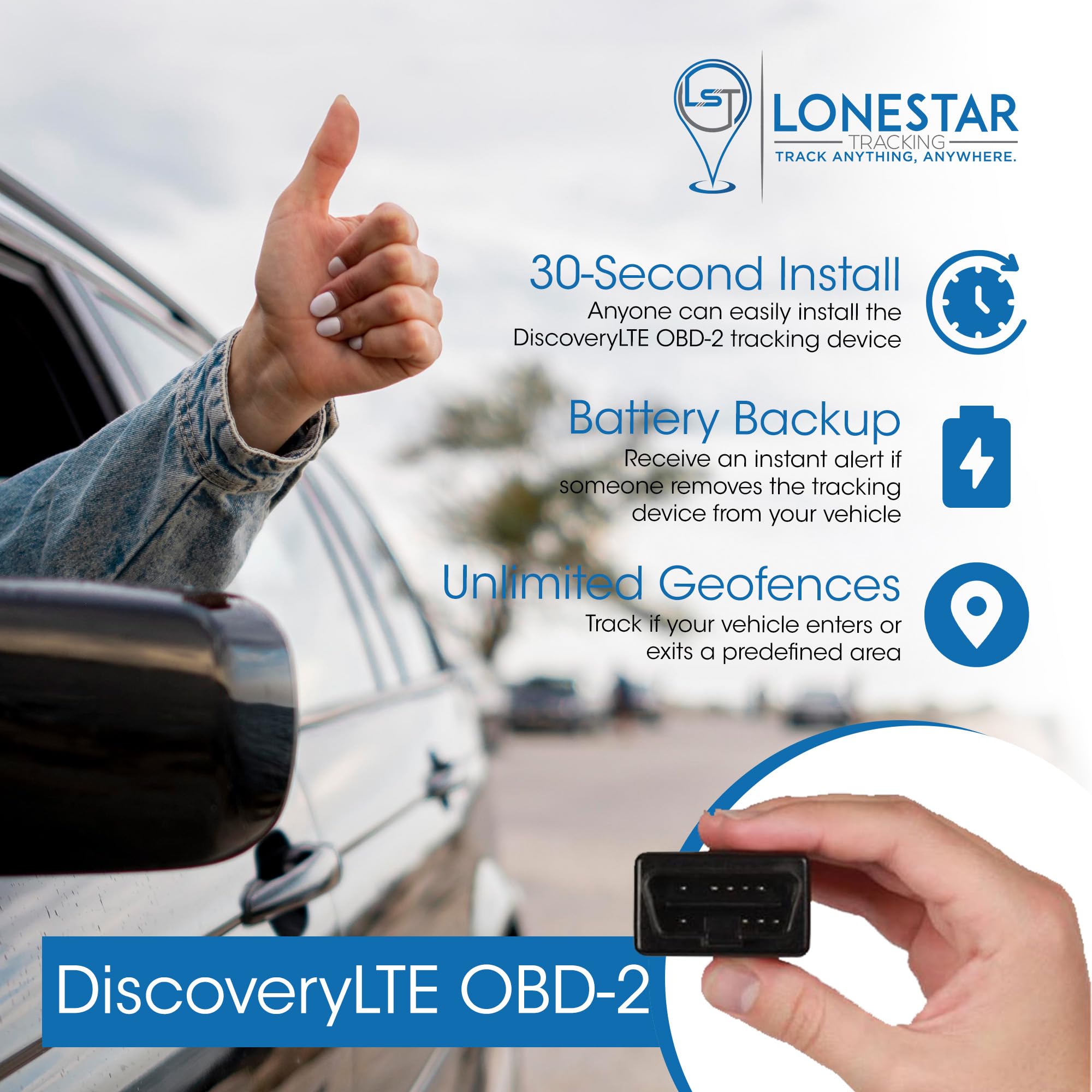 LoneStar Tracking DiscoveryLTE OBD-2 Tracking Device for Cars with ODB2 Y Cable Bundle - Plug and Play ODB GPS Tracker, Car GPS Tracker, Plug in Car Tracker (Subscription Required)