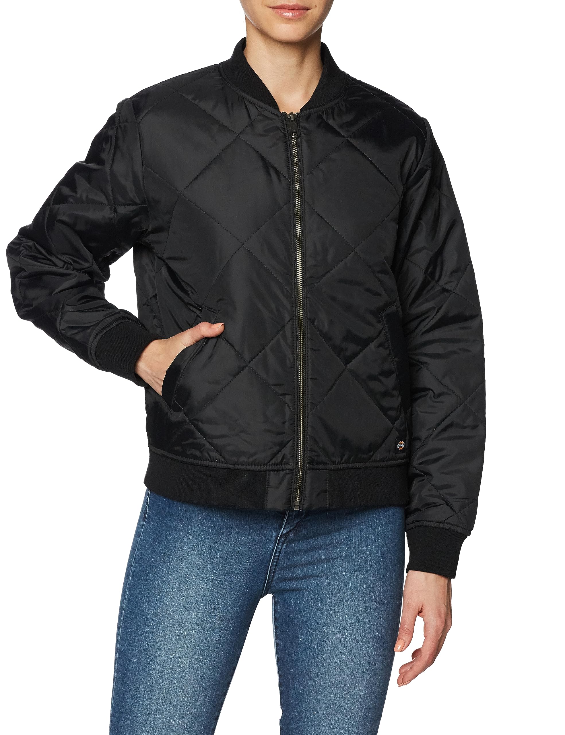 Dickies Women Quilted Bomber Jacket, Black, Large