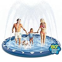 Growsland Non Slip Splash Pad for Kids and Dogs, 80'' Splash Pad Outdoor Sprinkler for Kids, Dog Water Summer Toys Outdoor Toys for Kids Ages 4-12…
