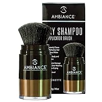 Natural Dry Shampoo Powder & Brush for Dark Hair - Non Aerosol Travel Size Brunette Tinted Shampoo - Non Toxic, Benzene Free - Volumizing, Refreshes Oily Hair & Covers Roots Between Colorings