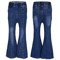 FEESHOW Little Girls Mid Waist Denim Jeans Bell Bottoms Toddler Kids Ruffle Flare Pants Leggings Trousers