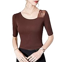Mesh Tops for Women, Fashion Sexy V Neck Semi Sheer Short Sleeve Blouses Ladies Daily Elegant Work Shirts