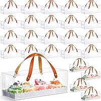 20 Pcs Clear Cake Box 4.3x4 In Portable Bakery Pastry Packaging Box with Cardboard and Handle Dessert Cookies Gift Boxes Clear Favor Box for Cupcakes Birthday Wedding Mother's Day (11 In Long)