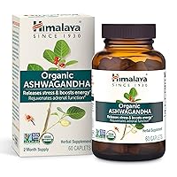 Himalaya Organic Ashwagandha, 60 Day Supply, Herbal Supplement for Stress Relief, Energy Support, Occasional Sleeplessness, Organic, Non-GMO, Vegan, Gluten Free, 670 mg, 60 Caplets
