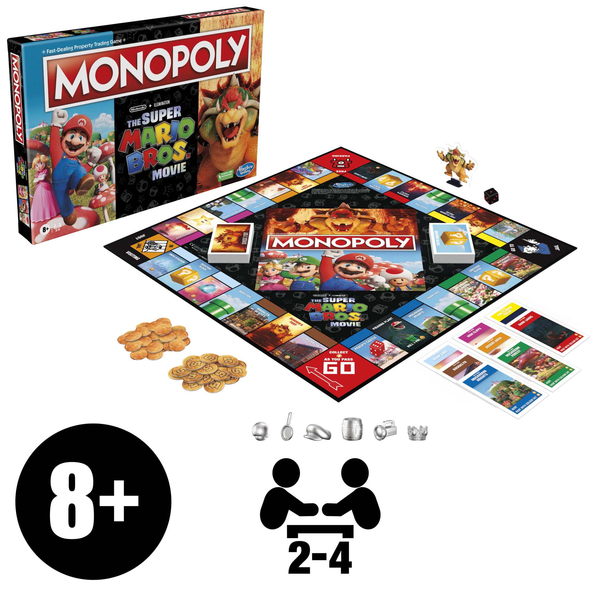 Hasbro Gaming Monopoly The Super Mario Bros.Movie Edition Kids Board Game | Family Games for Super Mario Fans | Includes Bowser Token | Ages 8+ | 2-6 Players