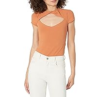 BCBGMAXAZRIA womens Fitted Ribbed Short Cap Sleeve Twist Front Cutout Bodysuit
