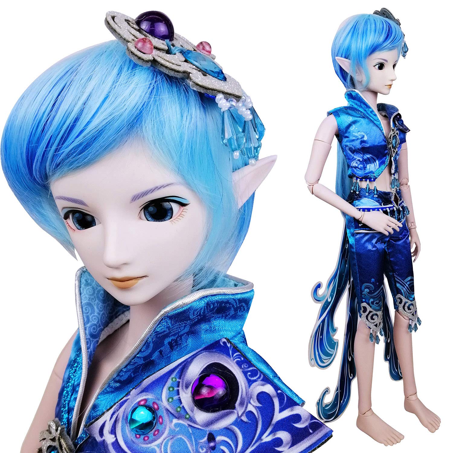 EVA BJD Water Prince Poseidon 1/3 BJD Doll Full Set 24inch 19 Ball Jointed Dolls Elf Ears + Clothes + Free Makeup + Hair + Accessories