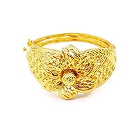 Flower Carve Thai Gold Plated Bangle 24k Thai Baht Yellow Gold Filled Bracelet 36 Gram Size 6.5 inch Jewelry Women