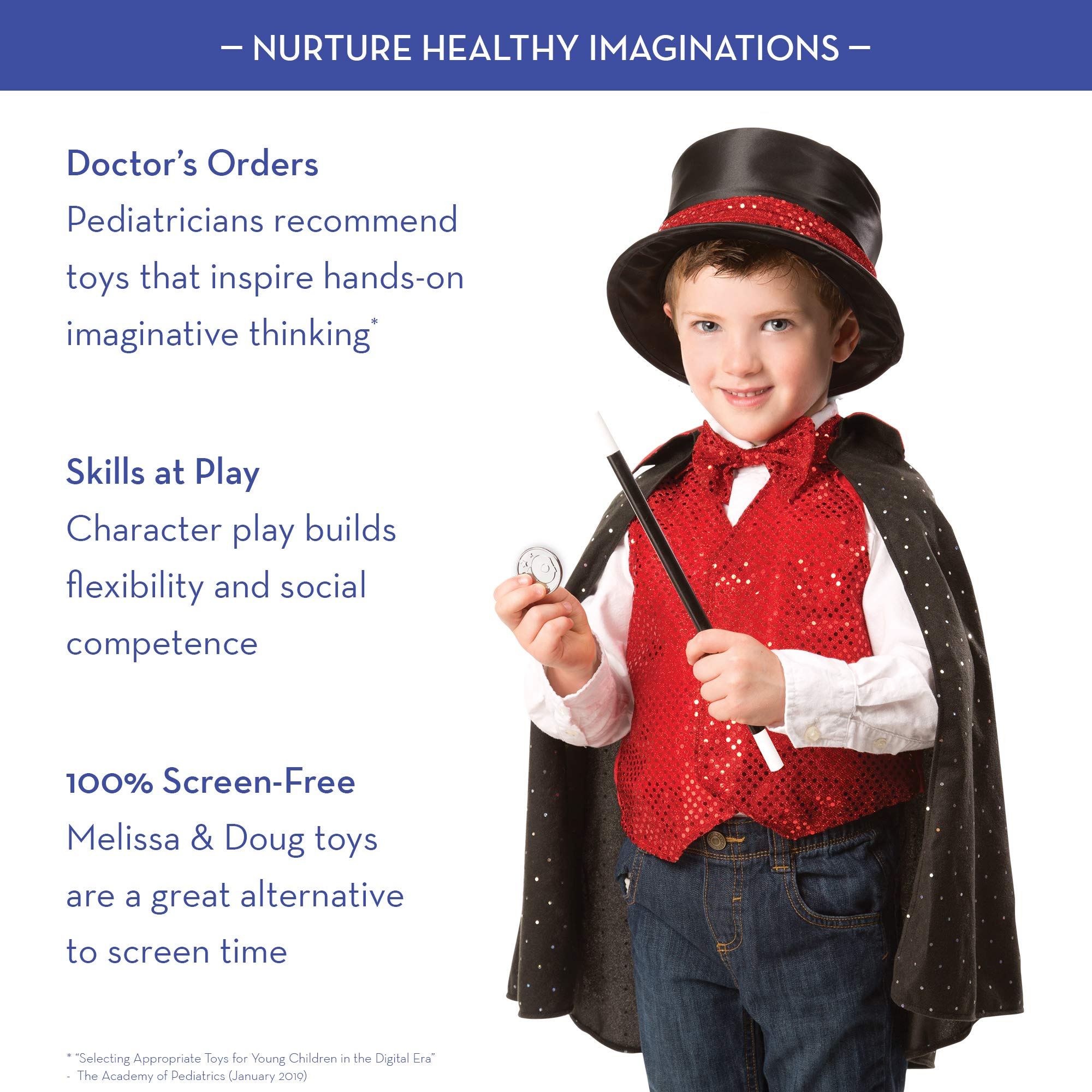 Melissa & Doug Magician Role Play Costume Set - Includes Hat, Cape, Wand, Magic Tricks Frustration-Free Packaging